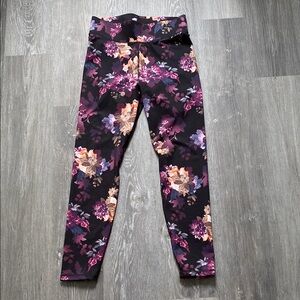 Roaman's Black and Purple Floral Leggings with High Waist, Size 12P